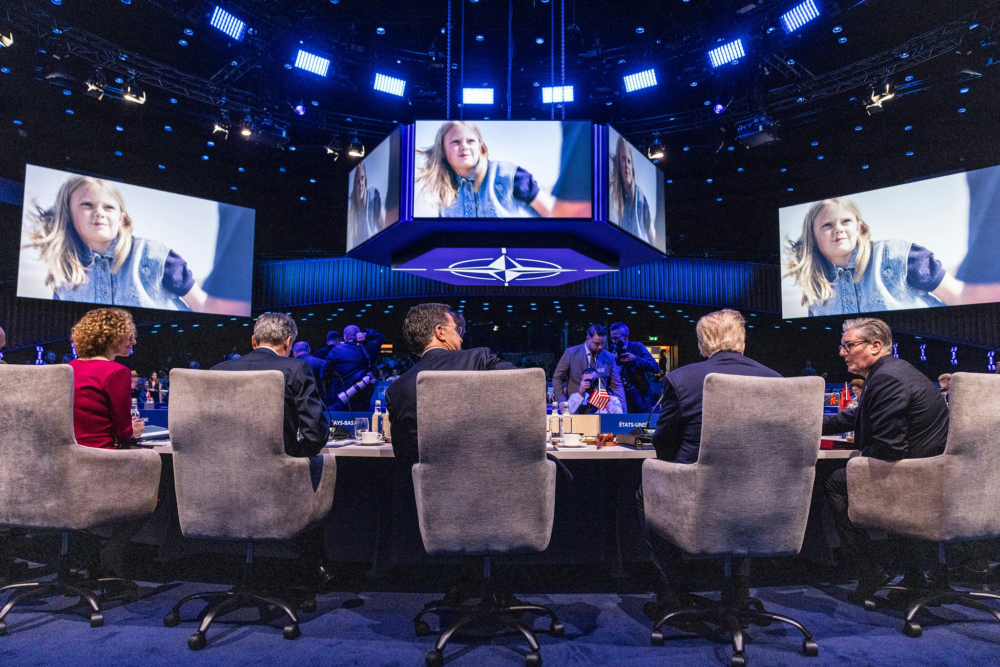 Meeting of the North Atlantic Council at the level of Heads of State and Government - 2025 NATO Summit in The Hague (from left to right) NATO Deputy Secretary General Radmila Shekerinska, Dick Schoof (Prime Minister, the Netherlands), NATO Secretary General Mark Rutte, Donald Trump (President, United States), Keir Starmer (Prime Minister, United Kingdom)