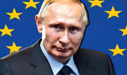 Vladimir Poutine et drapeau de l'Europe- Image générée par l'IA