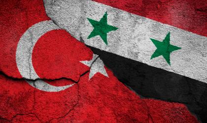 Drapeaux de la Syrie et de la Turquie entremêlés